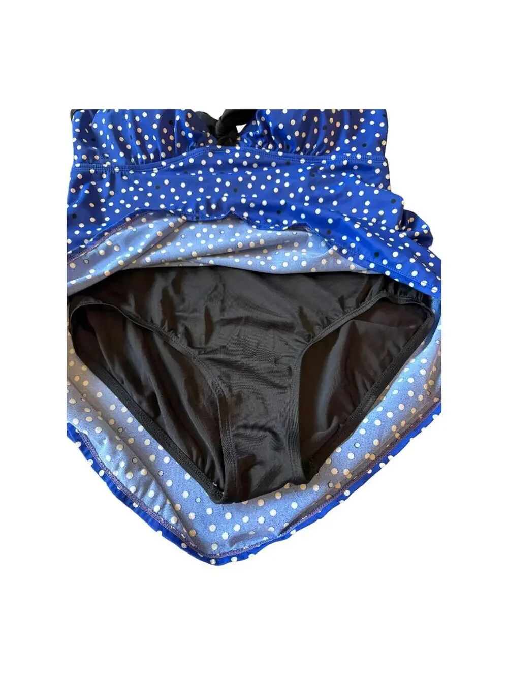 Kim Rogers | Women's Blue Polkadot One Piece Swimsuit | Size L | 0849